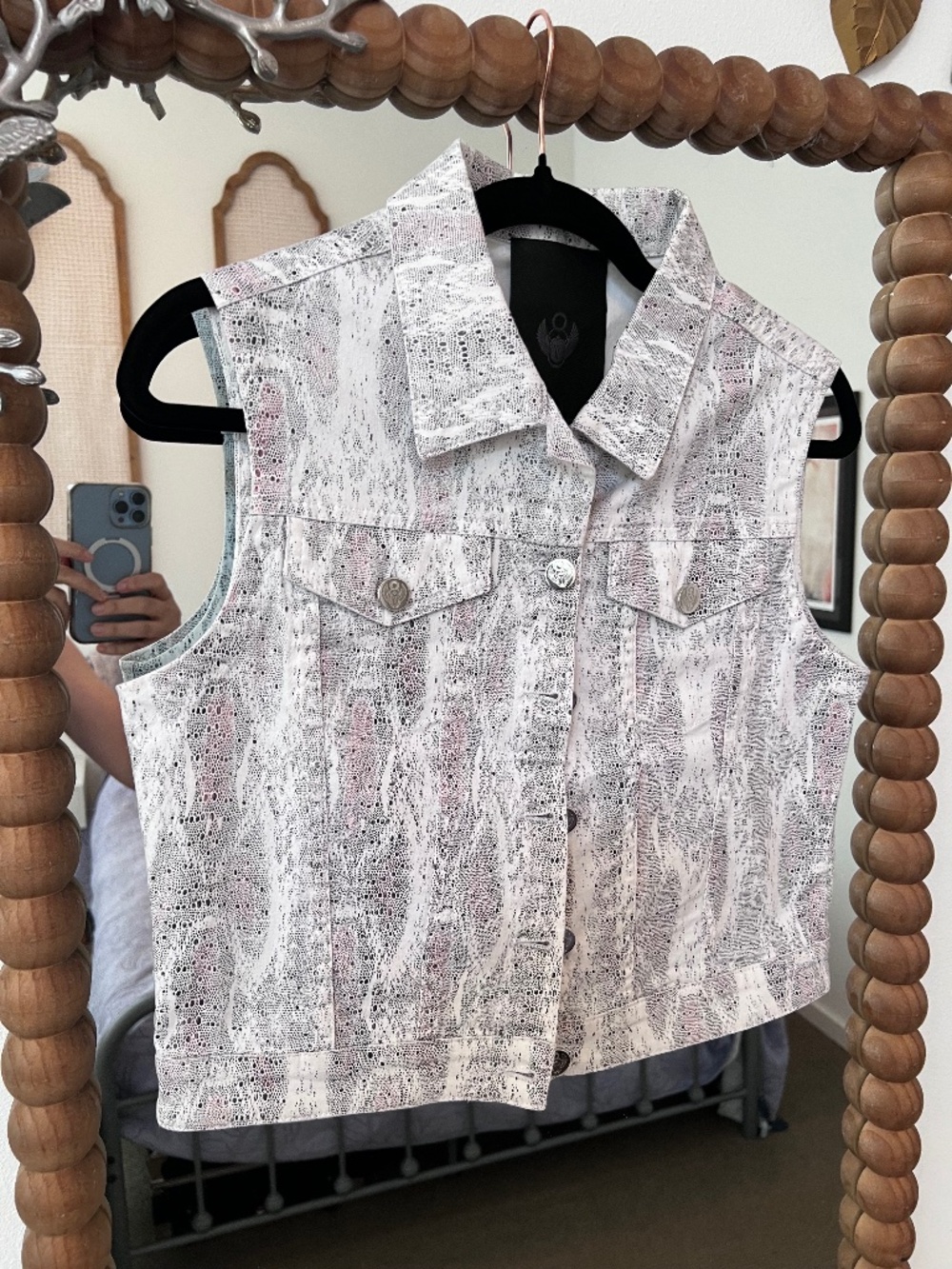 Frankie Morello Metallic Reptile Print Cropped Vest XS